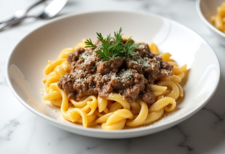 Beef and Rotini in Garlic Parmesan Sauce