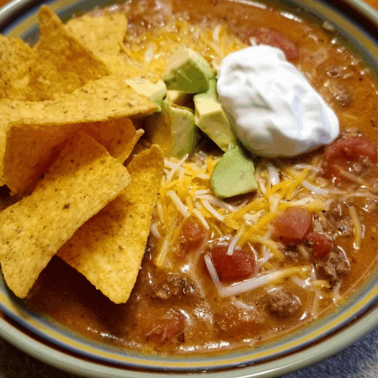 Taco Soup with Tortilla Chips and Sour Cream